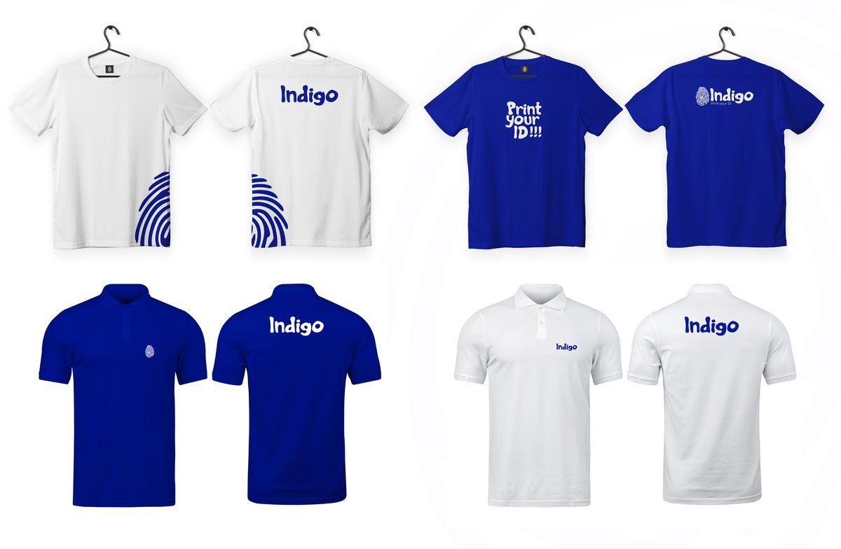 Mockup de t-shirts et polos floqués du logo Indigo Space